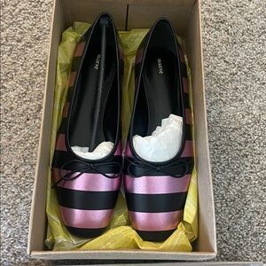 Maeve by Anthropologie Black and Pink Striped Ballet Flats.